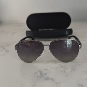 Hugo Boss Men Black  Silver Aviator Sunglasses  BOSS 1241/S R80WJ 63 Polarized
